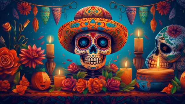 Day of the dead Dia de los muertos Illustration AI GenerativexA