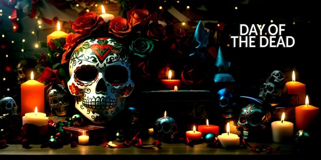 Day of the dead dia de los muertos mexican holiday banner mexican culture festival flat dia de muer