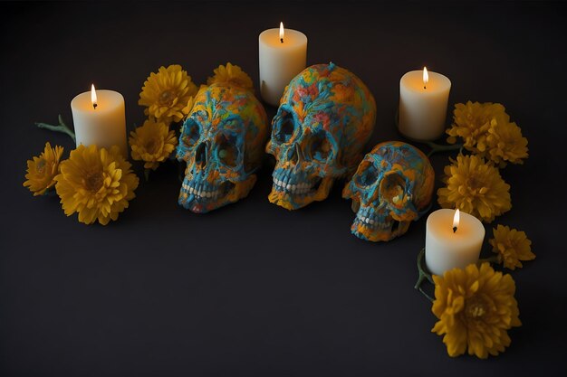 День мертвых El Dia de Muertos Празднование с черепом на заднем плане