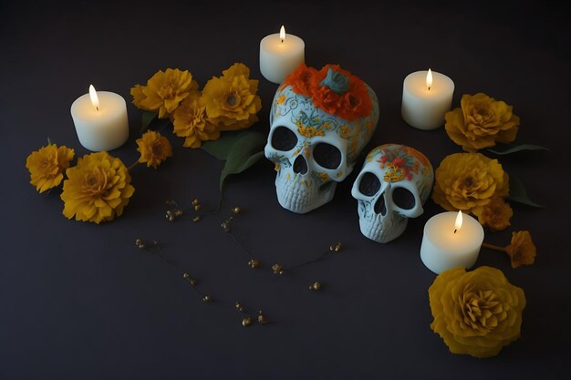 День мертвых El Dia de Muertos Празднование с черепом на заднем плане