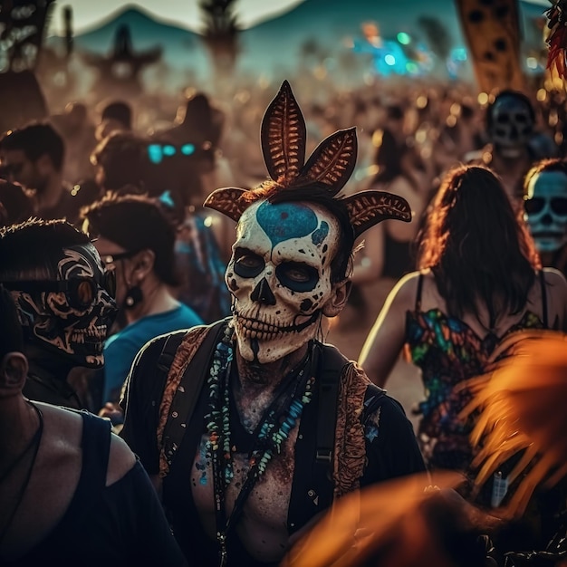 day of the dead festival crowd dancing