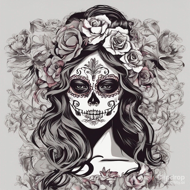 Day of dead girl beautiful illustration ai generated