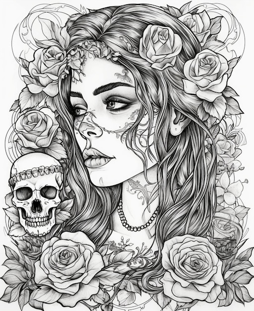 Day of the dead girl with roses on her head