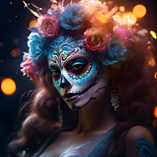 Day of the dead girls beautiful women with sugar skull makeup