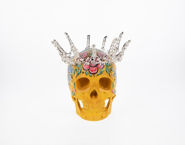 Day of the Dead Mexican skull with crown isolated on white background