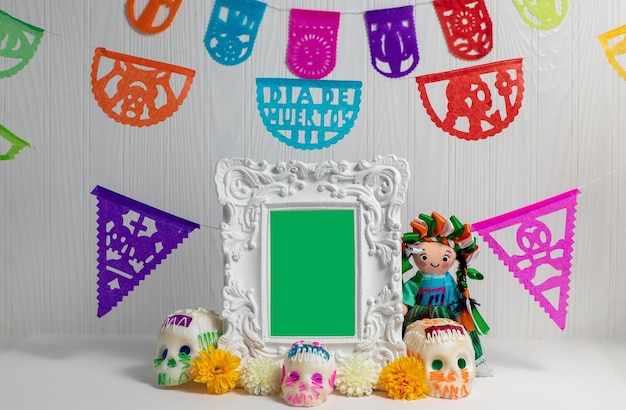 Day of the Dead Mexican tradition sugar skull or halloween holiday