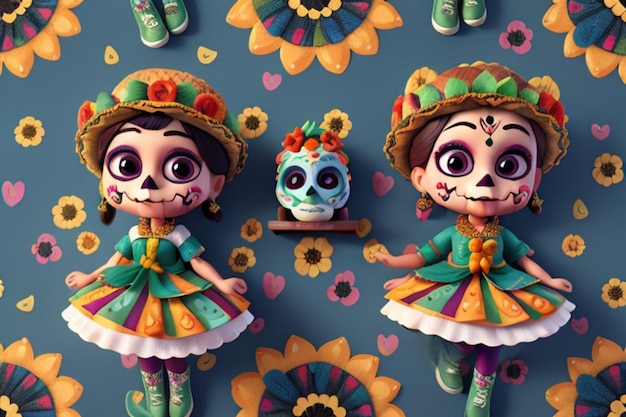 Day of the dead pattern and background Ai generated