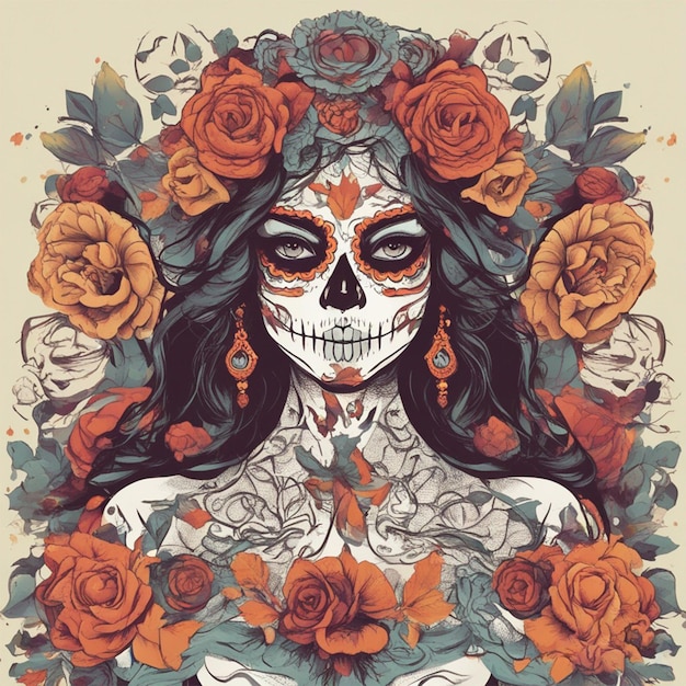 day of the dead remembrance day skull decorated with flowers the day of the dead 3d illustration