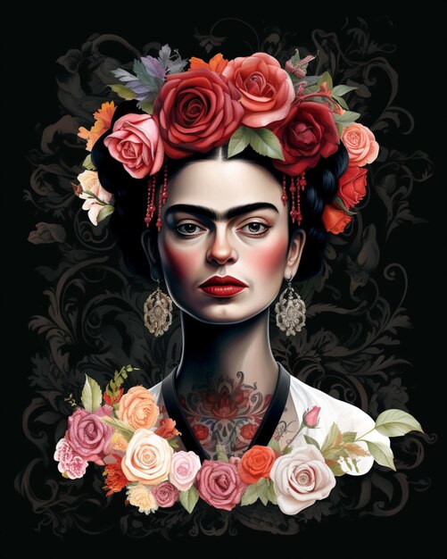 day of the dead renaissance style painting frida kahlo isolated white background 2