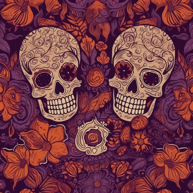 Day of the dead skull and flowers.