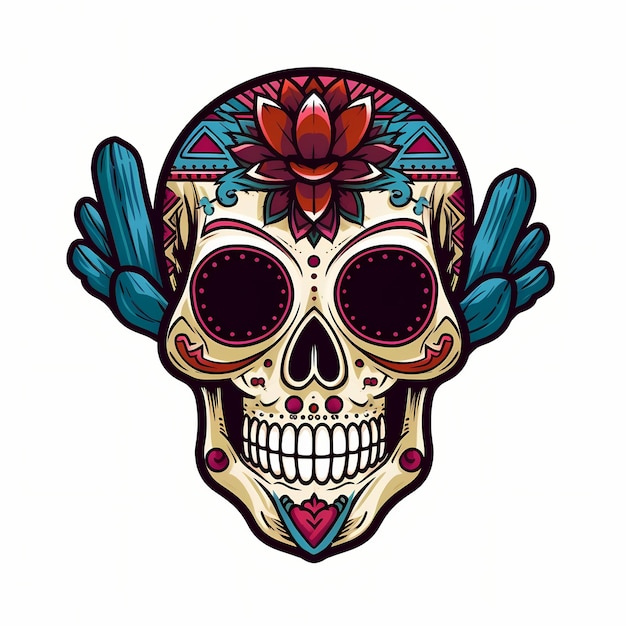 Photo day of the dead skull illustration generative ai