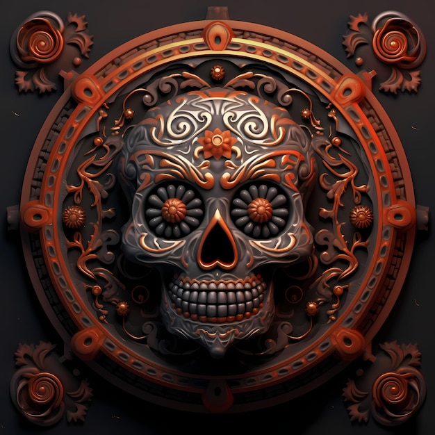 Иллюстрация Day Of The Dead Skull Генеративный AI