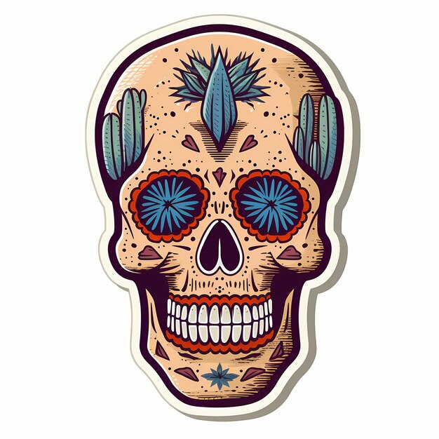 Photo day of the dead skull illustration generative ai