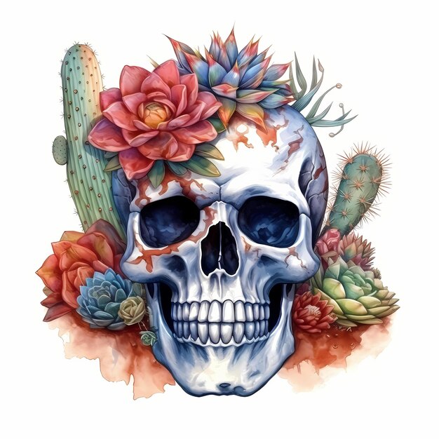 Day Of The Dead Skull illustration Generative AI