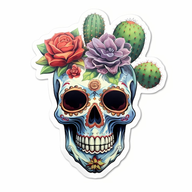 Photo day of the dead skull illustration generative ai