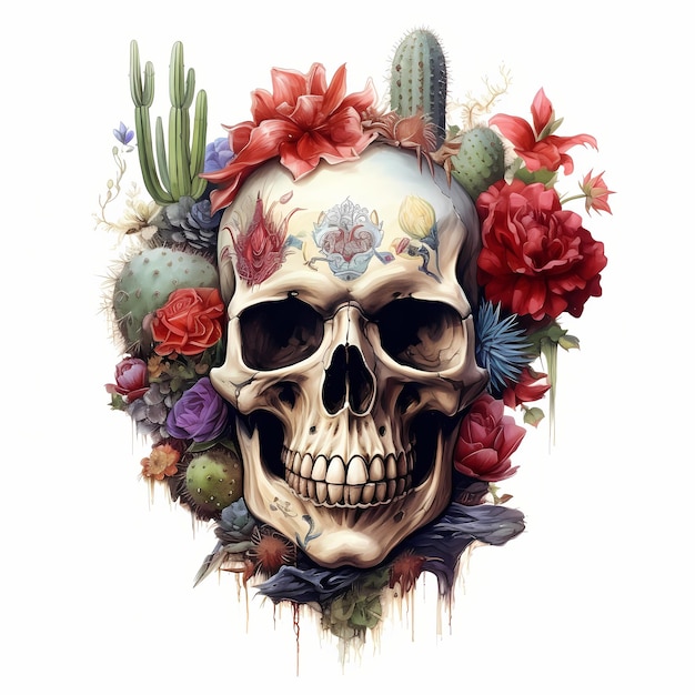 Day Of The Dead Skull illustration Generative AI