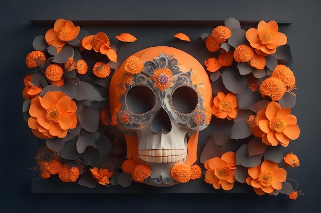 day of the dead skull paper art style ai generated