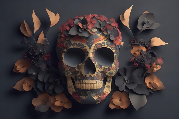 day of the dead skull paper art style ai generated