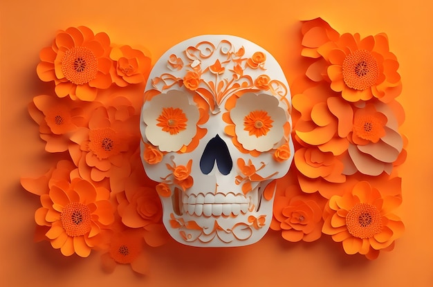 day of the dead skull paper art style ai generated