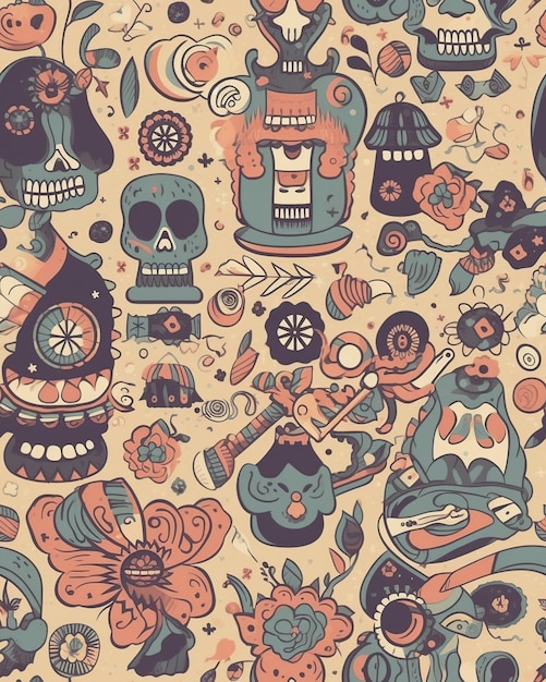 Day dead skull seamless pattern AI Generated