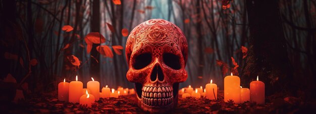 Day of the Dead skulls Dia de los muertos Day of the dead and mexican Halloween background Mexican tradition festival Day of the dead sugar skull Dia de los Muertos generate ai