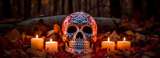 Day of the Dead skulls Dia de los muertos Day of the dead and mexican Halloween background Mexican tradition festival Day of the dead sugar skull Dia de los Muertos generate ai