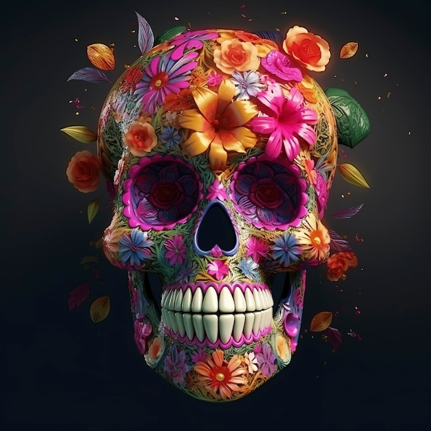 Day of the Dead skulls Dia de los Muertos Day of the Dead and Mexican Halloween background Mexican tradition festival Day of the dead sugar skull Dia de los Muertos generate ai