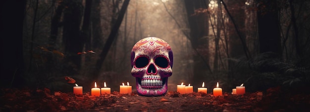 Day of the Dead skulls Dia de los muertos Day of the dead and mexican Halloween background Mexican tradition festival Day of the dead sugar skull Dia de los Muertos generate ai