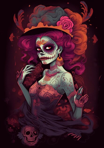 Day of the Dead skulls Dia de los Muertos Day of the Dead and Mexican Halloween background Mexican tradition festival Day of the dead sugar skull Dia de los Muertos generate ai