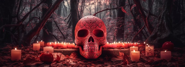 Day of the Dead skulls Dia de los muertos Day of the dead and mexican Halloween background Mexican tradition festival Day of the dead sugar skull Dia de los Muertos generate ai