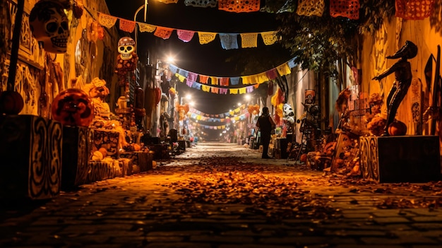 Day of the dead street decoration dia de los muertos