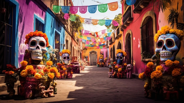 Day of the dead street decoration dia de los muertos