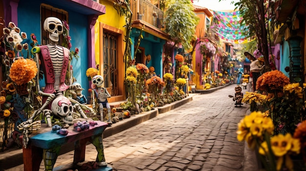 Day of the dead street decoration dia de los muertos