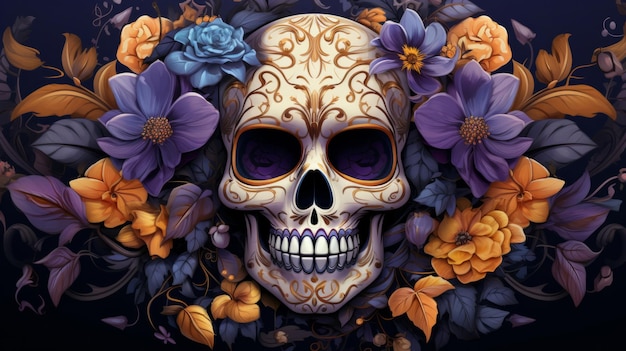 Day of the dead sugar skull colourful painting design illustration