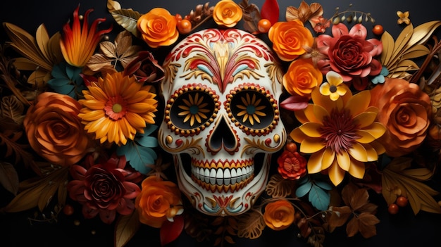 Day of the dead sugar skull colourful painting design illustration