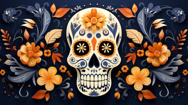 Day of the dead sugar skull colourful painting design illustration