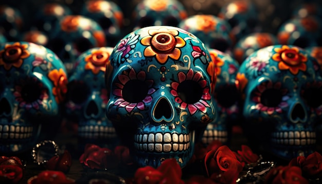 day of the dead sugar skulls 3D rendered