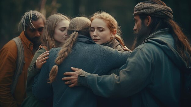 Photo day of hugs among friends or family happy