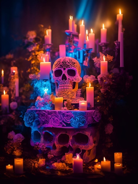 Day of the Dead Fantasy Illustratie achtergrond voor kunstwerk Cinematische generatieve ai kunst