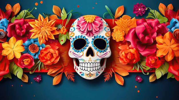 Day of the Dead geïnspireerd Floral Skull Design Generatieve AI