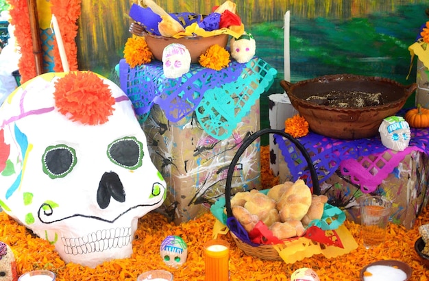 사진 죽은 자의 날 멕시코 전통 설탕 두개골 또는 할로윈 휴일