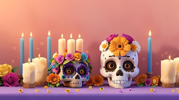 Day of the Dead schedels Dia de los muertos Dag van de Doden en Mexicaanse Halloween achtergrond