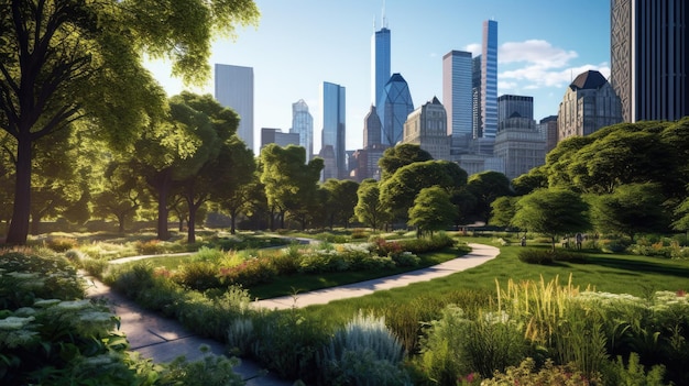 Throughout the day a view of Chicago from Butler Field toward the Financial District USA parks