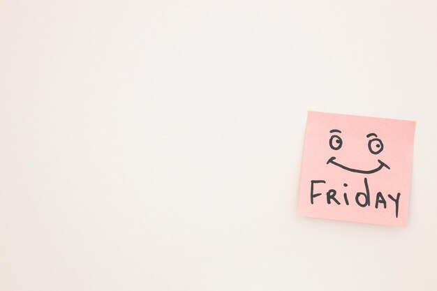 Photo day of week and face expression colored stickers on white wall