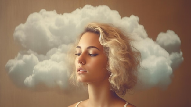 Premium AI Image | Daydreaming in the Sky A Blonde Woman with a Cloud ...