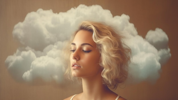 Daydreaming in the Sky A Blonde Woman with a Cloud in Her Head Generativeai