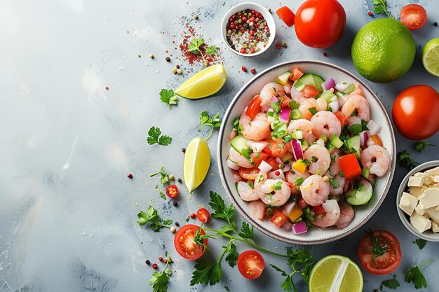 Фото daylight ceviche и свежая сальса flat lay