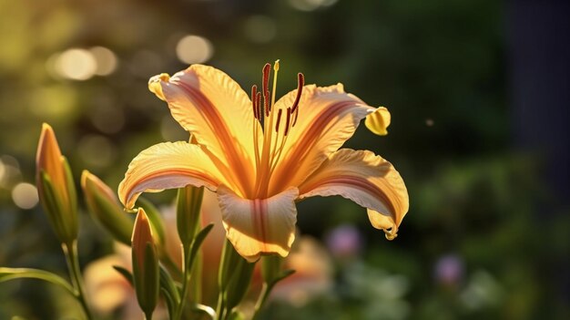 Daylily flower beautifully bloomed with natural background Generative AI