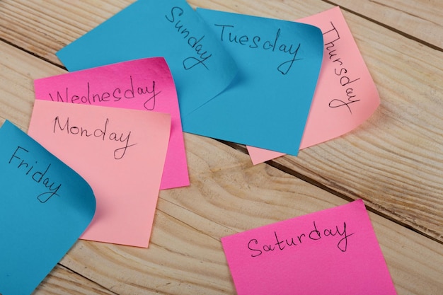 The days of the week the paper stickers attached to the board is