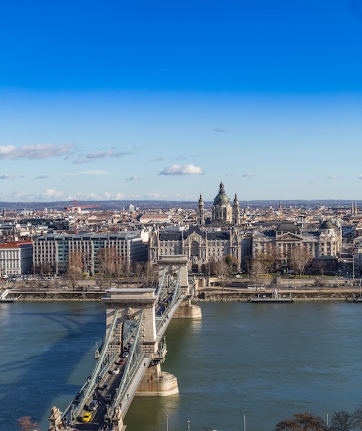 Dayshot at Danube river panoramic city viewBudapest city Hungary